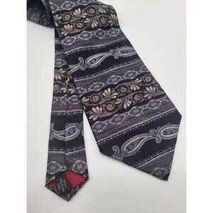 SAVILE ROW Vtg Paisley Ornate Black Gray Silver Men's Neck Tie 100% Silk USA